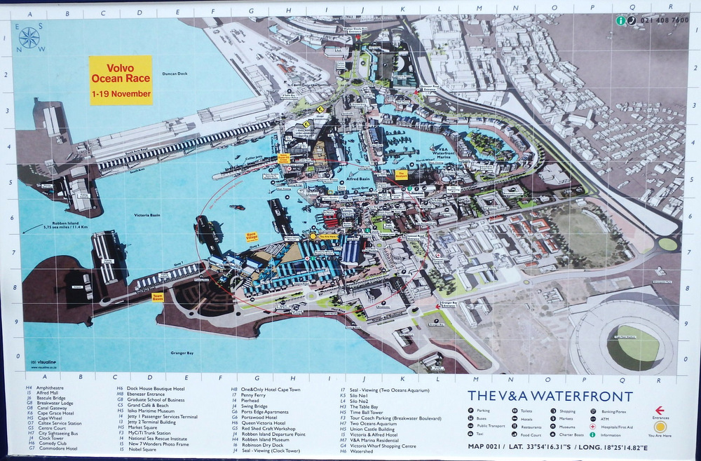 Map of V&A Wharf, Cape Town, South Africa.